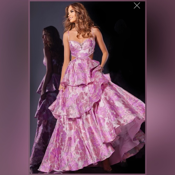 Jovani pink Floral Backless Gown - Picture 2 of 5
